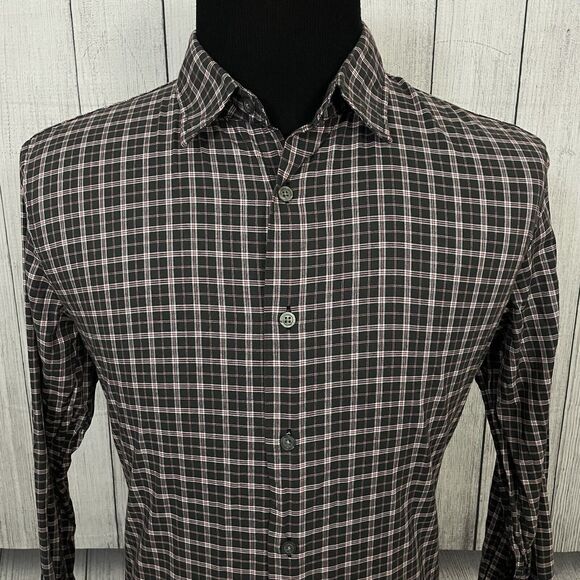 John Varvatos Men's Large Black & Red Check Long Sleeve Button-Front Shirt - Picture 1 of 8